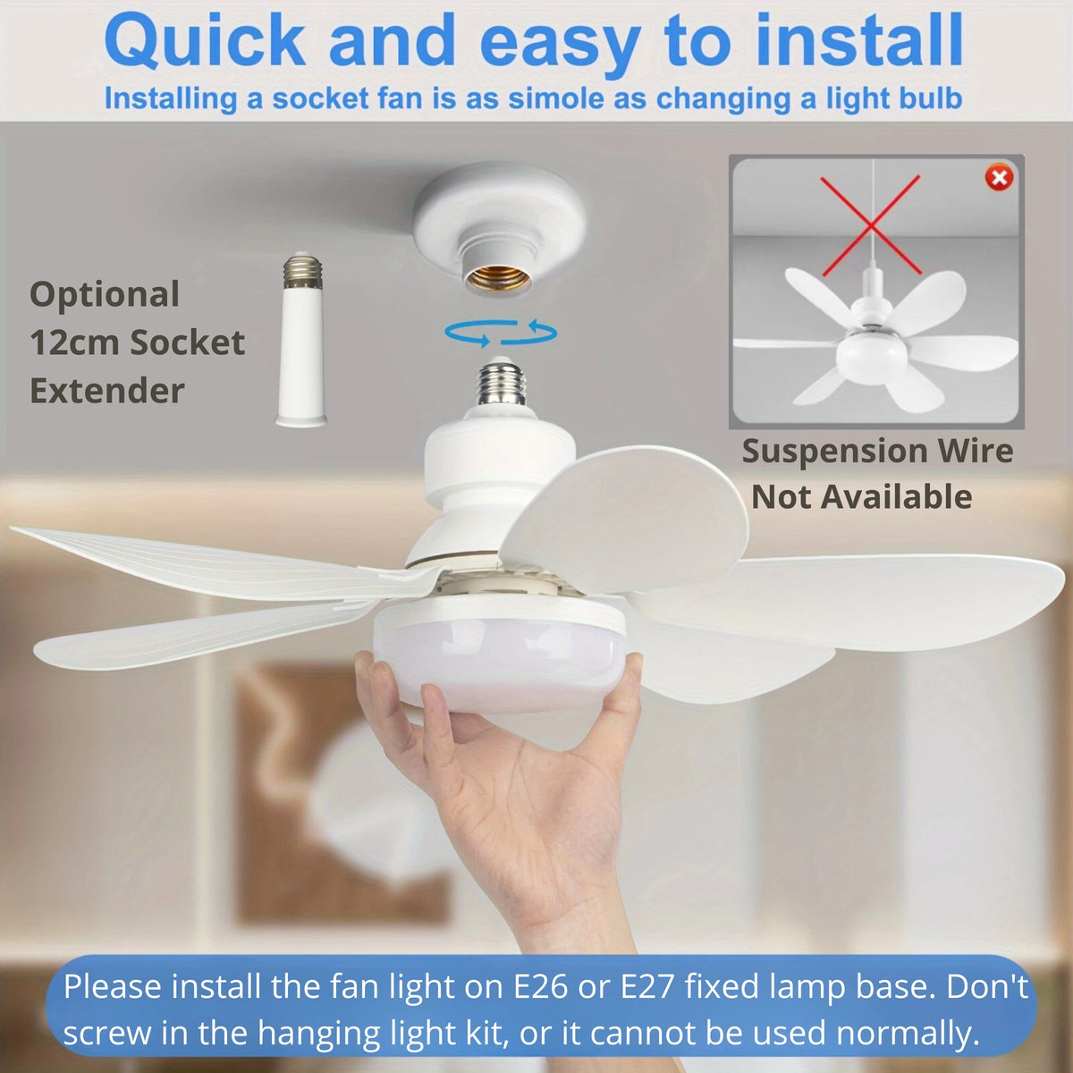 Screw-In Remote Ceiling Fan & Light