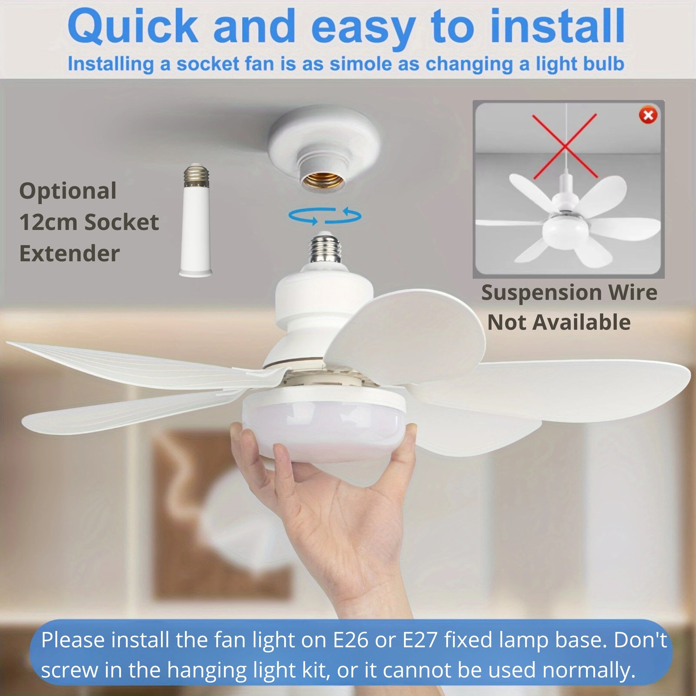 Screw-In Remote Ceiling Fan & Light